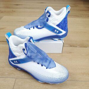 Mens 9.5 Under Armour UA Football Cleats Highlight Hammer MC White Blue Sports